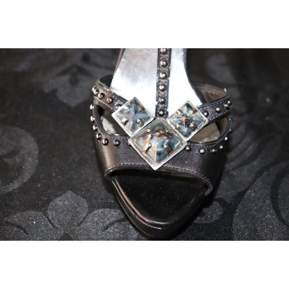 Miu Miu Women's Size 36.5 Black Sandals Studded Open Toe Leather Stiletto Heels - Picture 4 of 12